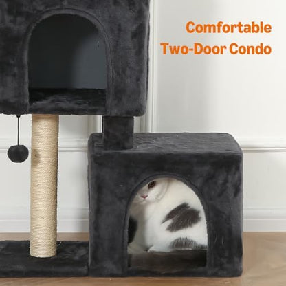 Amazon Basics 30-Inch Cat Tree Tower, Activity Center with 2 Plush Condos, Sisal Scratching Post and Hanging Pompom, Gray - Image 4