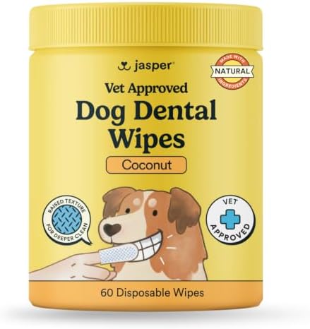 Jasper Dog Dental Wipes, Finger Tooth Wipes for Dogs, Coconut 60-Count by OralWellnessforPets
