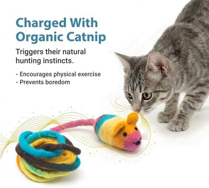 Glaciart One Felt Mouse Cat Toy – Soft Fuzzy Enrichment 100% Natural Wool - Interactive Catnip Play Cat Toy Set - Safe for Pets, Non-AZO Colored Dyes - 100” Long - Image 6