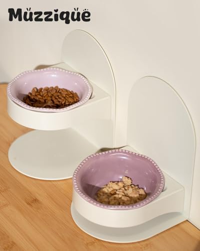 Elevated Ceramic Cat Bowl, W/Raised Adjustable Height Metal Magnetic Stand - Image 3