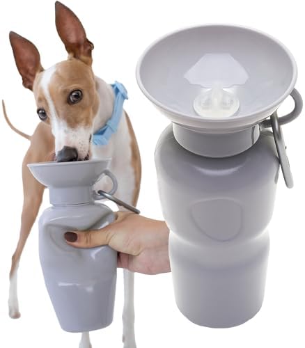 Springer Dog Water Bottle | Portable Travel Drinking Feeder Dispenser for Dogs & Puppies | As Seen on Shark Tank | Leak-Proof Bowl | BPA-Free | Outdoor Walking, Hiking & Travel | 22oz Gray by Springland