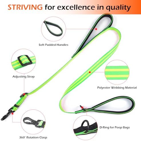 Reflective Double Handle Dog Leash for Large Medium Small Dogs (GY, S) - Image 2