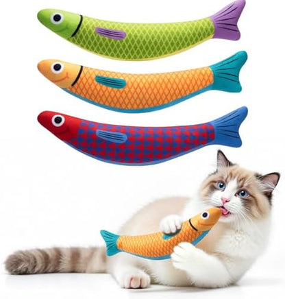 PetBusy Cat Toys with[5000mg A+Natural Catnip &Silvervine] [Baby Grade] Interactive Soft Chew Kicker Cat Toys for Indoor Cats & Kittens, [Crinkle &Bell] Fish Sound Toy, Drives Bored Cat Crazy with Fun by HappypetschoosePetBusy