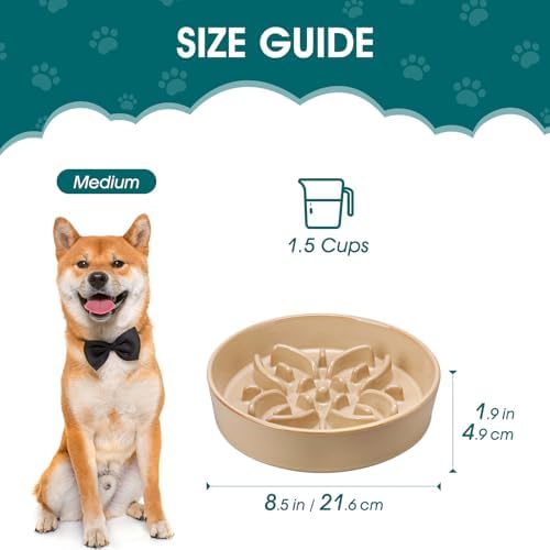 vancasso Ceramic Slow Feeder Dog Bowls, Puzzle Dog Food Bowls with Floral Maze, Anti -Slip Pet Food Dish for Medium Breed, 1.5 Cups, Brown - Image 2