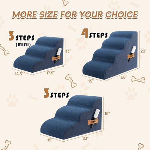 Romrol Dog Stairs Ramp for High Beds Couches, High Density Foam Pet Steps with Durable Non-Slip Waterproof Fabric Cover, Dog Stairs for Small Dogs or Cats or Pets, 3-Step,15 Inch,Dusty Blue - Image 2