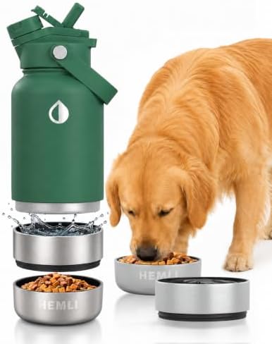 32 oz. Dog Water Bottle, Insulated Dog Travel Water Bottle, Stainless Steel Pet Water Bottle Dispenser Portable Food and Water Bowl for Dogs for Walking Dog Canteen Travel Kit by Hemli