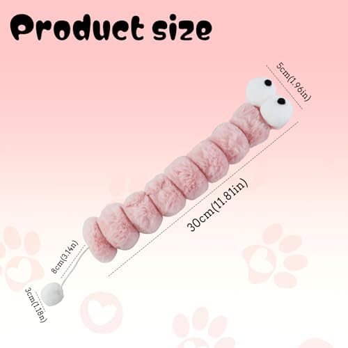 Andiker Catnip Toys for Cats, Cute Caterpillar Design Cat Pillar with Pompom Ball Cat Kicker Toy Containing Catnip Silvervine Galls Fruit Interactive Cat Toys for Indoor Cats (Pink) - Image 2