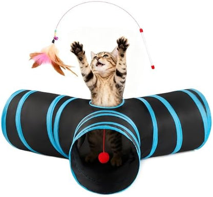Love's cabin Cat Tunnel for Indoor Cats, 3-Way Collapsible Play Tunnel by Lovescabin
