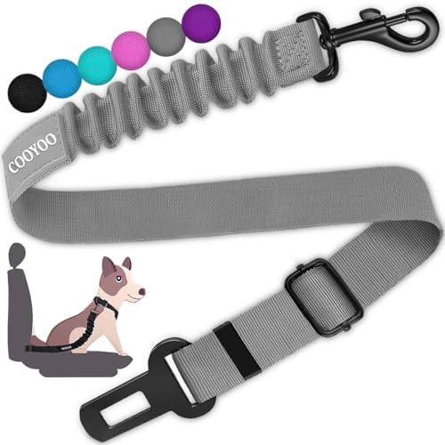 COOYOO Dog Seat Belt,Retractable Dog Car Harness Seat Belt for Car Adjustable Nylon Pet Safety Seat Belts Heavy Duty & Elastic Bungee Buffer by COOYOO