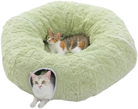 PEQULTI Green Donut Cat Tunnel Bed Washable Plush Mat for Multi Small Pets by PEQULTI