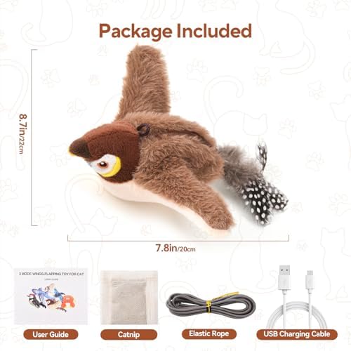 AUSCAT Flappy Bird Cat Toy, Simulated Chirping Bird Cat Toy Flapping Wings, Rechargeable，Interactive Catnip Toys for Indoor Kittens (No Flying) - Image 6
