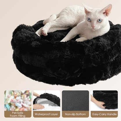 EHEYCIGA Soft Cat Couch Bed for Indoor Cats, Fluffy Small Dog Bed with Removable Washable Cover, Bolster Pet Sofa, Waterproof and Non-Slip, 24" x 24"x 7", Black - Image 5