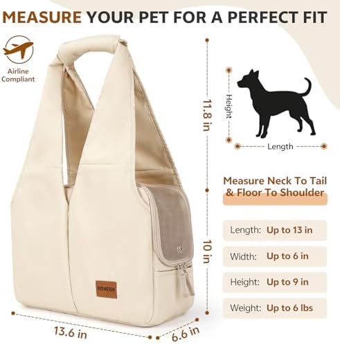 Dog Purse Carrier for Small Dogs and Cats, Soft-Sided Pet Tote Bag with 6 Large Pockets, Collapsible Travel Puppy Carrier with Small Cushion, Fits Pets up to 6 lbs (Beige, 13.6" L x 6.6" W x 10" H) - Image 2