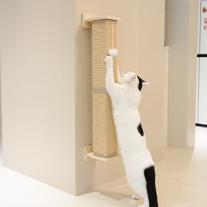 PETKARAY Wall Mounted Cat Scratcher, 30" Large Sisal Cat Scratcher for Wall, Square Sisal Cat Scratching Post with Toy Ball - Image 7