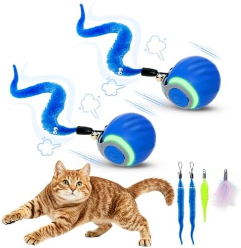 Interactive Cat Toy Ball - Automatic Moving Cat Ball for Indoor Cats with 3 Tails, Rechargeable Silent Kitten Toy for Boredom & Exercise, Rolling Ball Toy with 2 Modes & 2 Speeds. by Unknown