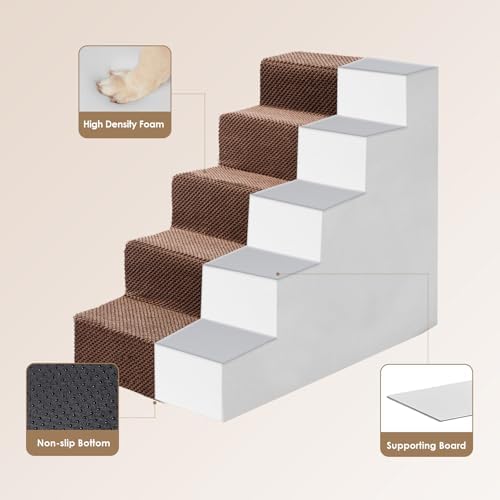 EHEYCIGA Dog Stairs for High Bed 22.5" H, 5-Step Dog Steps, Brown - Image 3