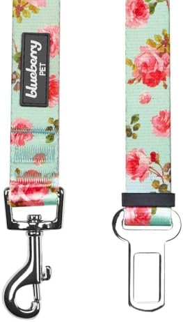 Blueberry Pet 8 Patterns Spring Scent Inspired Floral Rose Print Turquoise Adjustable Dog Seat Belt Tether for Dogs Cats, Durable Safety Car Vehicle Seatbelts Leads Use with Harness - Image 3