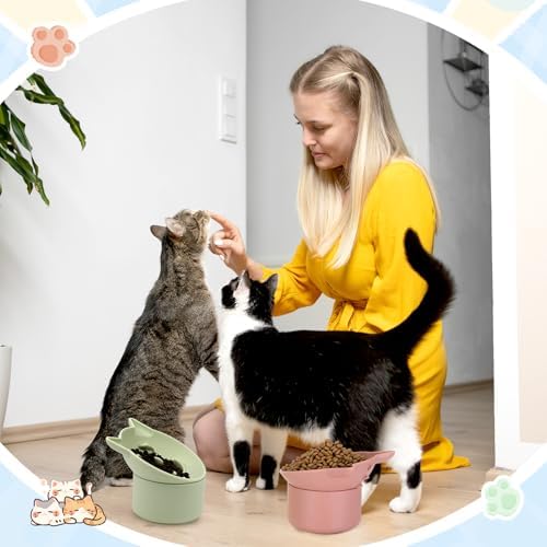 Funnymoom 2 Pack Silicone Cat Slow Feeder, Elevated Slow Feeder Cat Bowl for Dry and Wet Food, Tilted Design with Non Slip Base, Adjustable Angle for Pet(Green and Brown) - Image 6