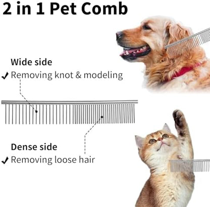 Flezoo 2PCS 6.4"&7.5" Stainless Steel Pet Deshedding Brush & Grooming Comb - Image 4