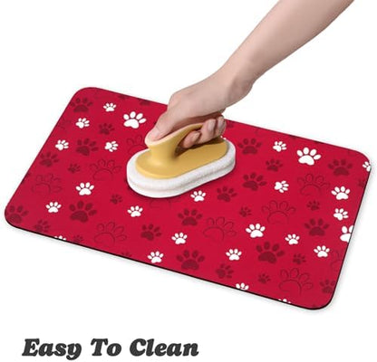 Dog Food Mat, Absorbent Water Bowl Mats Cat Pet Feeding Placemats Red 24 * 16 inch - Image 4