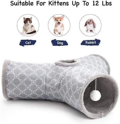Tempcore Fleece-Lined Cat Tunnel, 3-Way Collapsible Toy, Geometry Grey - Image 6