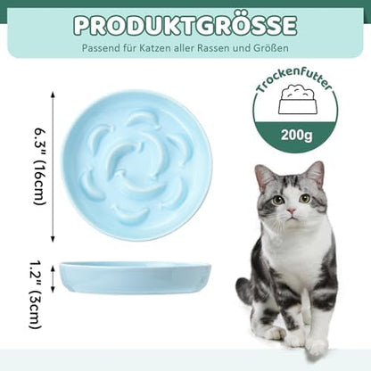 Ceramic Slow Feeder Cat Bowl, 6.3'' Wide Whisker Friendly Cat Puzzle Feeder - Image 2