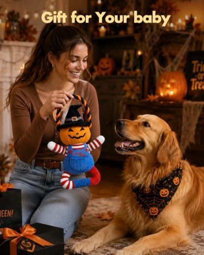 Swooflia Halloween Pumpkin Squeaky Plush Tug of War Dog Toy with Handle - Image 6