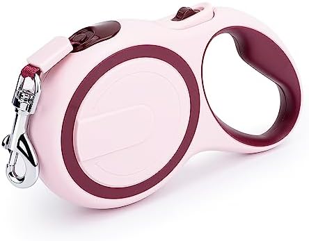 Segarty Dog Retractable Leash, 16ft Heavy Duty Walking Dog Leash for Medium Small Pet up to 44lb, Anti-Slip Handle 360°Tangle-Free Nylon Tape, 1-Handed 1 Button Lock and Release (Pink Wine) by Segarty