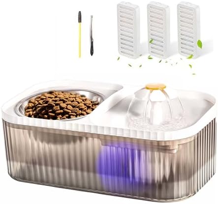 Marchul Cat Water Fountain and Stainless Steel Food Bowl, 100oz/3L Super Quiet Automatic Pet Water Dispenser with Smart Pump and 3 Replacement Filters for Cats and Small Dogs, White by Marchul