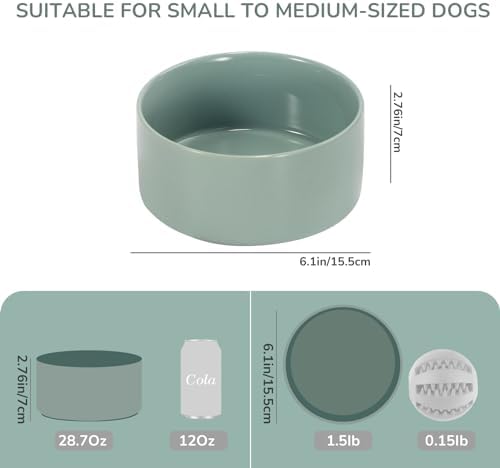 SPUNKYJUNKY 28.7OZ Ceramic Dog and Cat Bowl, Modern Cute Weighted Food Water Bowl for Replacement Morandi Green (2 Pack) - Image 4