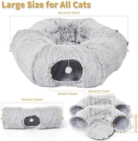 Cat Tunnels Bed with 1 Straight Tunnel and 20 Pet Toys - 5 Shapes DIY Indoor Cats Cave - Detachable Soft Cat Donut for Kitten Puppy Rabbit Ferret - Image 2