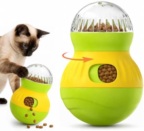 Interactive Cat Wobble Toy Treat Dispenser – Cat Puzzle Feeder & Slow Feeder Ball for Indoor Cats, Small Dog Enrichment Toy for Puppies (Green) by Unknown