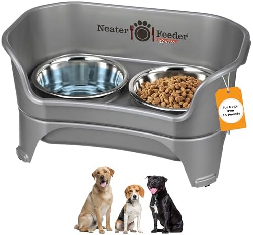 Neater Feeder Express Mess Proof Dog Bowls Elevated for Medium to Large Sized Breed, No Spill Raised Dog Food Bowl Stand, Stainless Steel Food and Water Bowl Set, Pet Dish Feeding Station, Grey by NeaterPets
