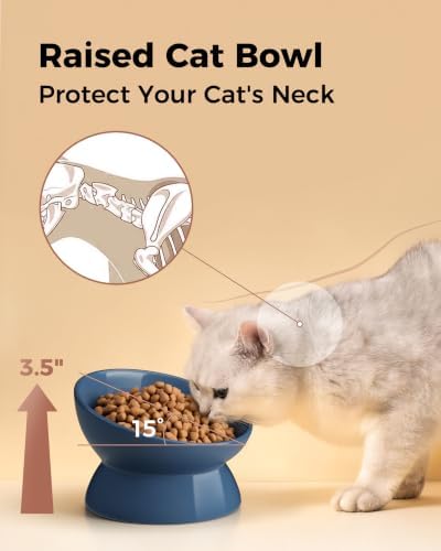 LoeJan Elevated Cat Food Bowl, 5 Oz Ceramic Raised and Tilted Water Bowl, Anti Vomiting and Protect Pets' Spines Dishes for Small Dog, Fat Faced Cat, Kitten (Deep Blue, 2 Pack | 5 OZ) - Image 4