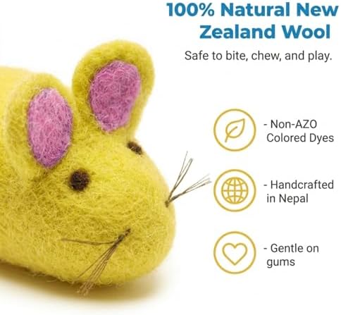 Glaciart One Felt Mouse Cat Toy – Soft Fuzzy Enrichment 100% Natural Wool - Interactive Catnip Play Cat Toy Set - Safe for Pets, Non-AZO Colored Dyes - 100” Long - Image 4