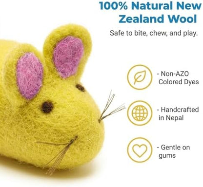 Glaciart One Felt Mouse Cat Toy – Soft Fuzzy Enrichment 100% Natural Wool - Interactive Catnip Play Cat Toy Set - Safe for Pets, Non-AZO Colored Dyes - 100” Long - Image 4