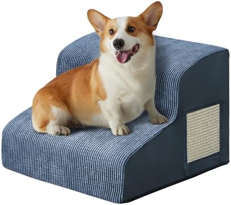 Ahpmeoa Dog Stairs for Small Dogs 11.8" H, Dog Ramp for Bed, 2-Step, Navy by Ahpmeoa