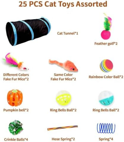 iCAGY 25 Pcs Cat Toys Set, Cat Tunnel Toy for Indoor Cats, Kittens - Image 2