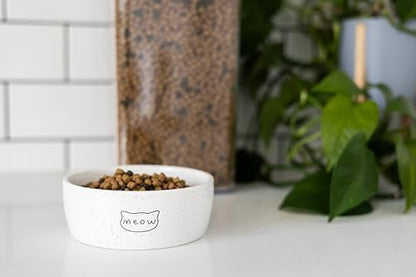 Pearhead Ceramic Meow Cat Bowl, Holds 12 oz, Modern Speckled White - Image 6