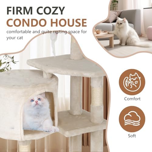 FDW | 36" Cat Tree Tower | Beige | Multi-Level Indoor Activity Center - Image 4