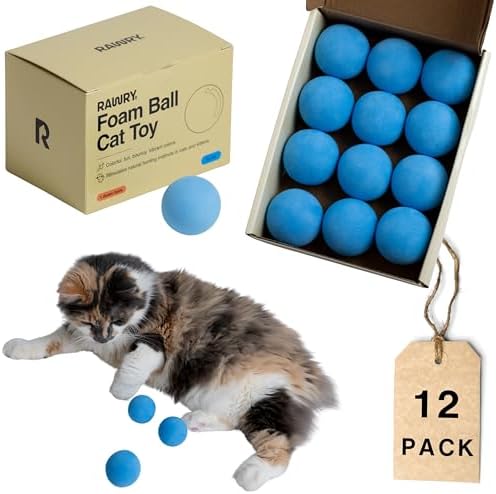 Rawry Foam Ball Cat Toy for Indoor Cats & Kittens,12 Pack, Blue by RawryPets