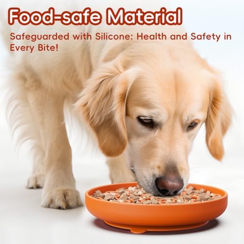 Silicone Slow Feeder Dog Bowl – Orange Bone Pattern | Food-Grade Non-Slip Dog Dish for Anti-Bloat, Fast Eating Prevention, 7.5” x 1.5”, Dishwasher Safe - Image 2