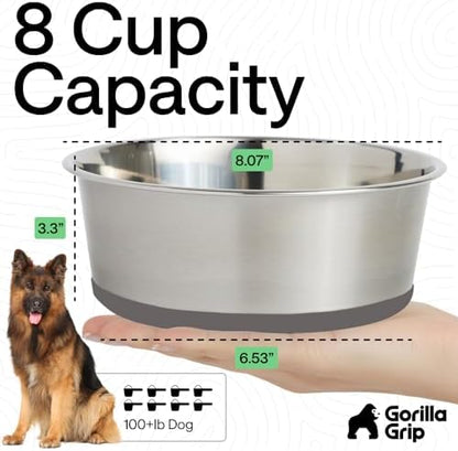 GORILLA GRIP Dog Bowl, Food Grade Stainless Steel Water Bowls, 8 Cup Gray - Image 4