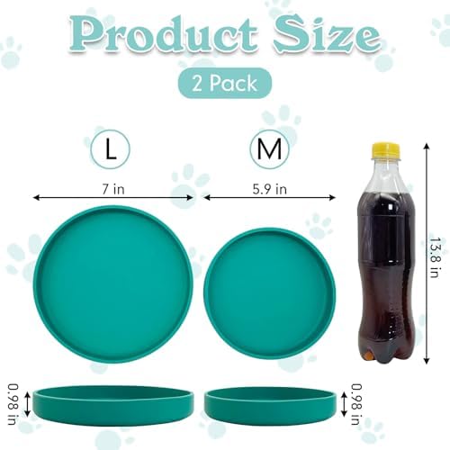 Silicone Dog Bowl Shallow Cat Food Bowls 7" Wide Puppy Plates Whisker Fatigue Pet Feeding Dishes Set of 2 for Dry and Wet Food Indoor (Round Green) - Image 2