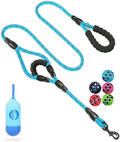 JSXD Heavy Duty Double Handle Dog Leash - 5 FT, Padded & Reflective, Rope for Small to Large Dogs (Blue) by JSXD