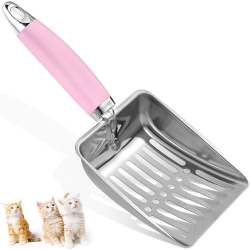 Cat Litter Scoop - Stainless Steel Metal Cat Litter Scoop-Sturdy Mesh Scooper - Mesh Shovel-Easy to Clean - Suitable for Cat Litter Box -Pink by Apidgrowth