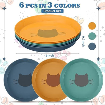 Gerrii 6 Pieces Shallow Cat Food Dish Food Bowls Wet Feeding Bowls Wide and Small Plate for Kittens and Short Legged Cat, 6 Inch Wheat Straw(Cute Style) - Image 2