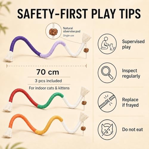 3-Pack Bent Cat Rope Toy, Pet Chew Toys, Interactive Tease Toys for Cats and Kittens, Bite-Proof Playthings, Cotton Rope Kitten Toys for Dental Care and Stress Relief, Pet Supplies - Image 6