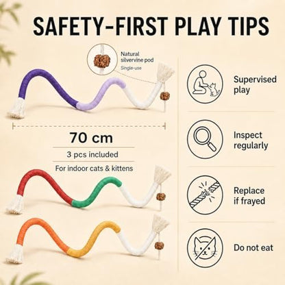 3-Pack Bent Cat Rope Toy, Pet Chew Toys, Interactive Tease Toys for Cats and Kittens, Bite-Proof Playthings, Cotton Rope Kitten Toys for Dental Care and Stress Relief, Pet Supplies - Image 6
