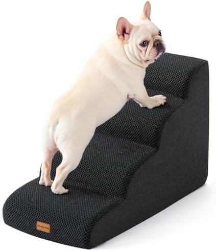 Gardner Pet Dog Stairs for Small Dogs 19.7" H, 4-Step Black Curved Pet Stairs, Dog Steps for High Bed (18-24 in), Couch with Durable Non-Slip Waterproof Fabric Cover and CertiPUR-US Certified Foam by GardnerPet